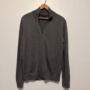 Banana Republic Men's Small Full Zip Merino Wool Gray Knit Cardigan Sweater